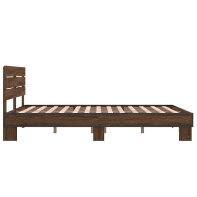 vidaXL Estructura cama madera ingeniería metal marrón roble 135x190 cm