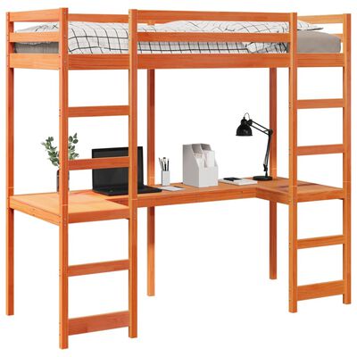 vidaXL Cama alta sin colchón madera maciza pino marrón cera 75x190 cm