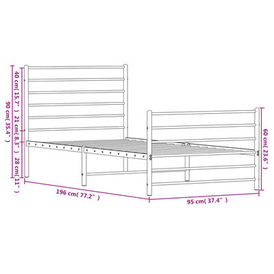 vidaXL Estructura cama sin colchón con estribo metal negro 90x190 cm