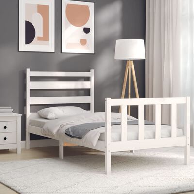 vidaXL Estructura de cama con cabecero madera maciza blanco 90x190 cm