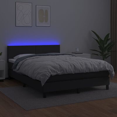 vidaXL Cama box spring colchón y LED cuero sintético negro 140x200 cm