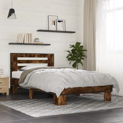 vidaXL Estructura cama madera ingeniería metal roble ahumado 90x190 cm