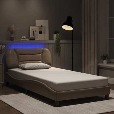 vidaXL Estructura de cama con LED cuero sintético capuchino 100x200 cm