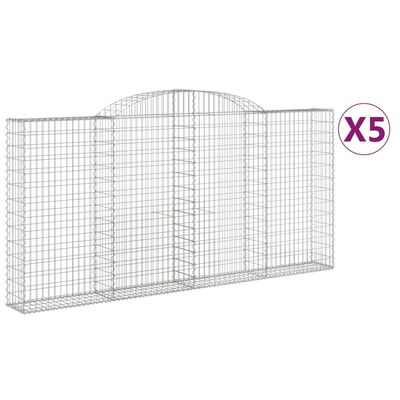 vidaXL Cestas de gaviones 5 uds forma de arco hierro 300x30x140/160 cm