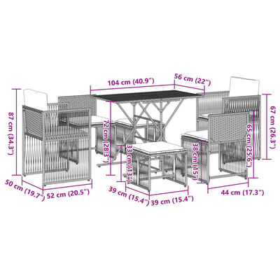 vidaXL Set de comedor de jardín 7 pzas y cojines ratán sintético negro