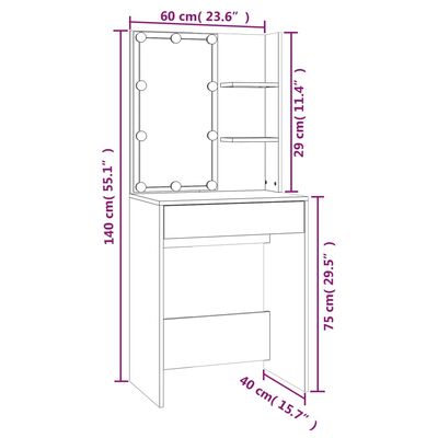 vidaXL Juego de tocador con LED madera contrachapada roble Sonoma