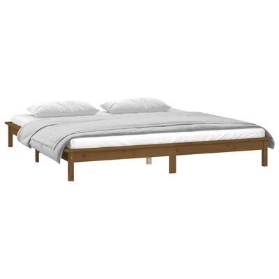 vidaXL Estructura de cama con LED madera maciza marrón miel 135x190 cm