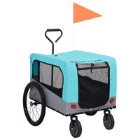 vidaXL Remolque de bicicleta para mascotas cochecito 2 en 1 azul gris