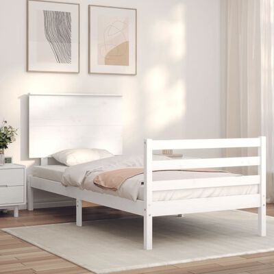 vidaXL Estructura de cama individual con cabecero madera maciza blanco