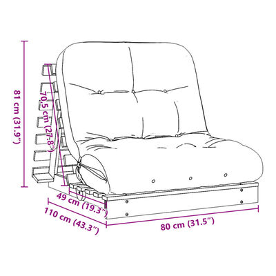 vidaXL Futón sofá cama con colchón madera maciza blanco 80x206x11 cm