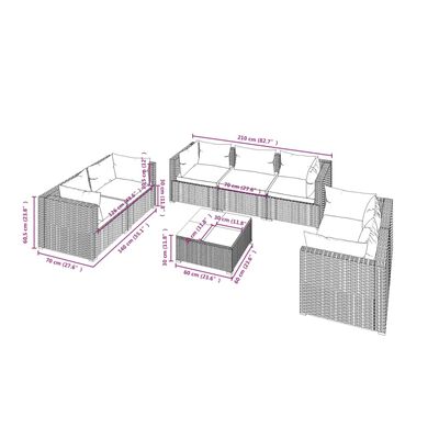 vidaXL Set muebles de jardín 8 piezas y cojines ratán sintético marrón