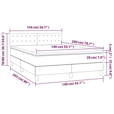 vidaXL Cama box spring colchón y LED terciopelo gris oscuro 140x200 cm