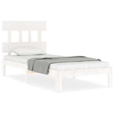 vidaXL Estructura de cama con cabecero madera maciza blanco