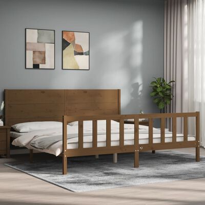 vidaXL Estructura cama y cabecero madera maciza marrón miel 200x200 cm