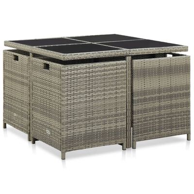 vidaXL Set de comedor de jardín 9 pzas y cojines ratán sintético gris