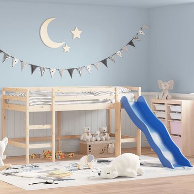 vidaXL Cama alta para niños tobogán madera maciza pino negro 90x190 cm