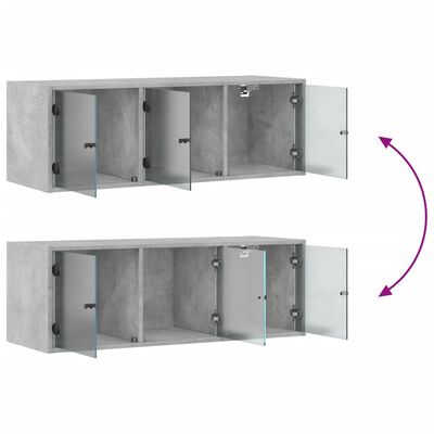 vidaXL Mueble de pared puertas de vidrio gris hormigón 102x37x35 cm