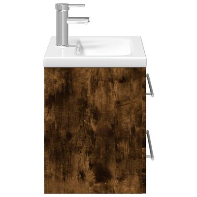 vidaXL Mueble de baño con lavabo integrado roble ahumado