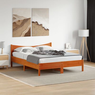 vidaXL Cama sin colchón madera maciza pino marrón cera 150x200 cm