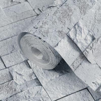 vidaXL Papel pintado 3D no tejido aspecto piedra gris claro 10x0,53 m