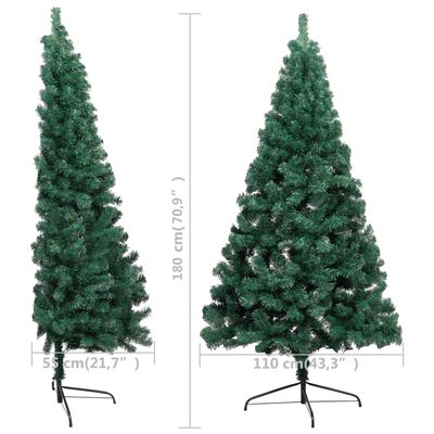 vidaXL Medio árbol de Navidad con luces y bolas verde 180 cm