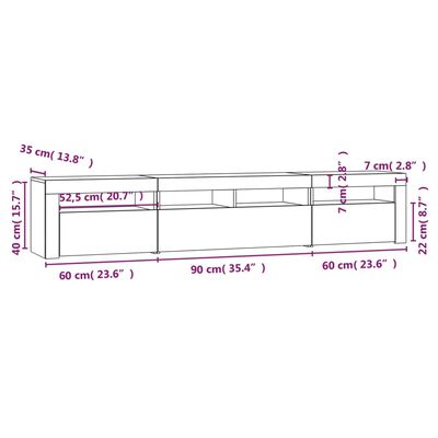 vidaXL Mueble de TV con luces LED gris Sonoma 210x35x40 cm