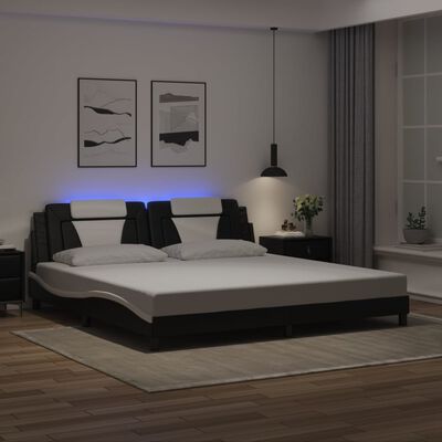 vidaXL Estructura cama con LED cuero sintético negro blanco 200x200 cm