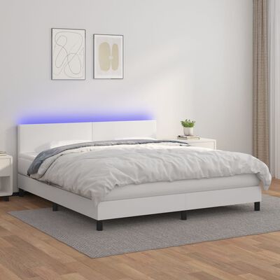 vidaXL Cama box spring colchón y LED cuero sintético blanco 180x200 cm