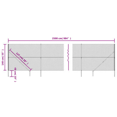 vidaXL Cerca de alambre con pinchos de anclaje plateado 1,4x25 m