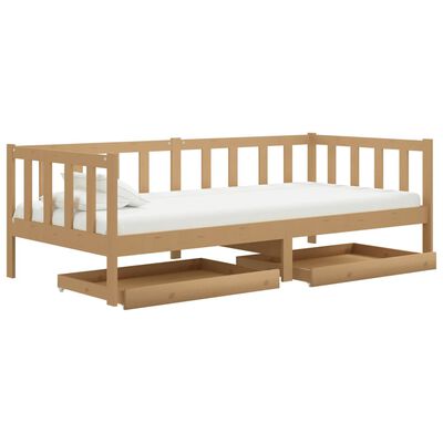 vidaXL Sofá cama con cajones madera pino maciza miel 90x200 cm