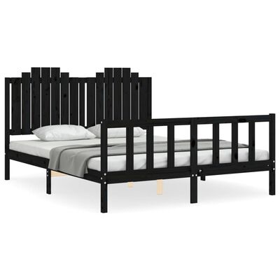 vidaXL Estructura cama de matrimonio con cabecero madera maciza negro