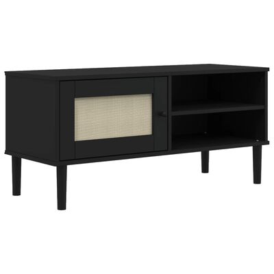 vidaXL Mueble de TV SENJA aspecto ratán madera pino negro 106x40x49 cm