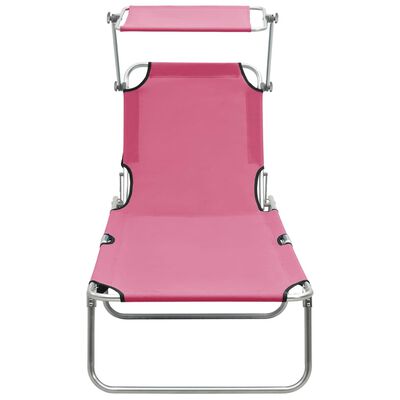 vidaXL Tumbona plegable con toldo aluminio rosa