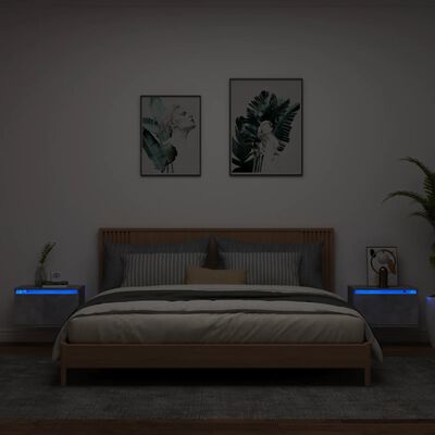 vidaXL Mesitas de noche de pared con luces LED 2 uds gris hormigón