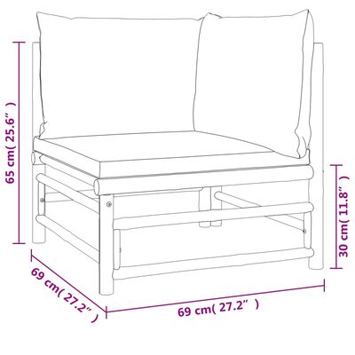 vidaXL Set de muebles de jardín 6 piezas bambú con cojines gris claro