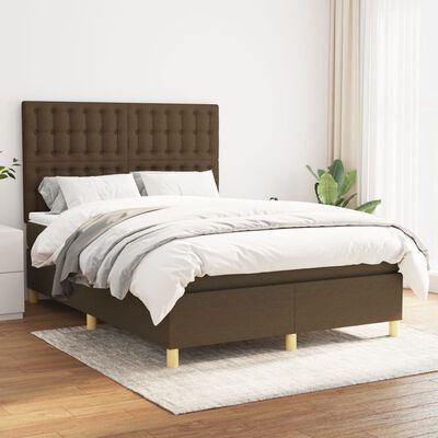 vidaXL Cama box spring con colchón tela marrón oscuro 140x190 cm