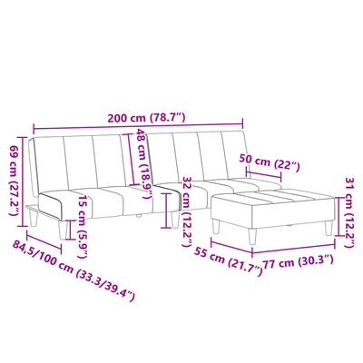 vidaXL Sofá cama de 2 plazas con taburete tela negro