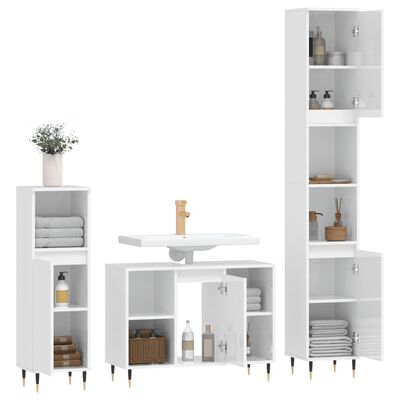 vidaXL Set muebles de baño 3 piezas madera contrachapada blanco brillo