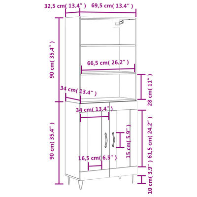 vidaXL Aparador alto madera contrachapada color roble 69,5x34x180 cm