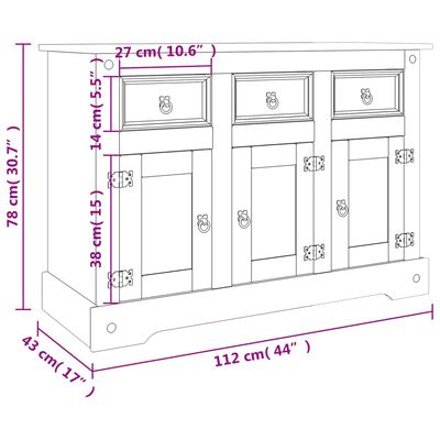 vidaXL Aparador Corona madera maciza pino mexicano gris 112x43x78 cm