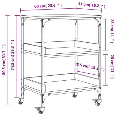 vidaXL Carrito de cocina madera de ingeniería negro 60x41x80,5 cm