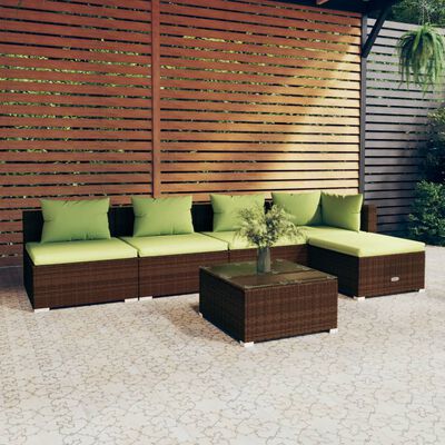 vidaXL Set muebles de jardín 6 piezas y cojines ratán sintético marrón