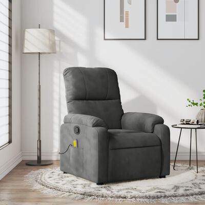 vidaXL Sillón reclinable de masaje tela de microfibra gris oscuro