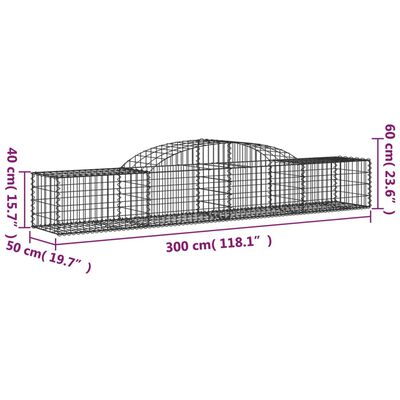 vidaXL Cestas de gaviones 9 uds forma de arco hierro 300x50x40/60 cm