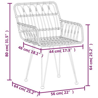 vidaXL Juego de comedor de jardín 3 piezas ratán sintético negro