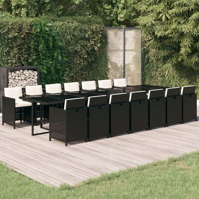 vidaXL Set comedor jardín 15 pzas y cojines ratán sintético negro