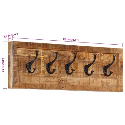 vidaXL Perchero de pared con 5 ganchos madera maciza de mango