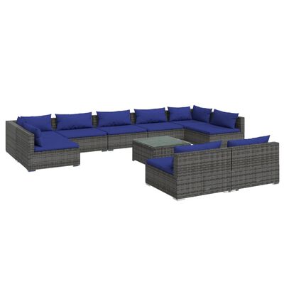 vidaXL Set de muebles de jardín 10 pzas y cojines ratán sintético gris