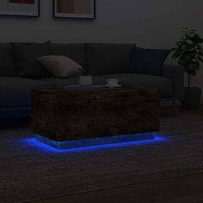 vidaXL Mesa de centro con luces LED roble ahumado 90x50x40 cm