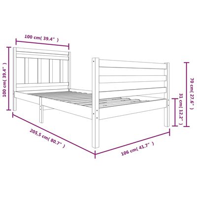 vidaXL Estructura de cama madera maciza negra 100x200 cm